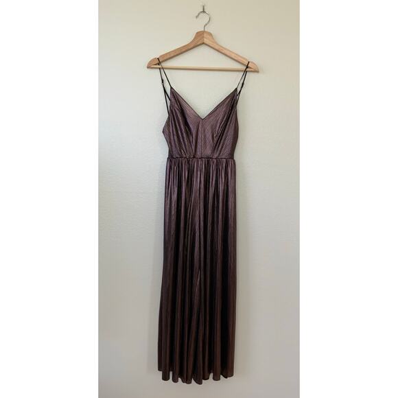 Urban Outfitters Wide-Leg Metallic Jumpsuit | Burgundy | Small - Picture 2 of 6